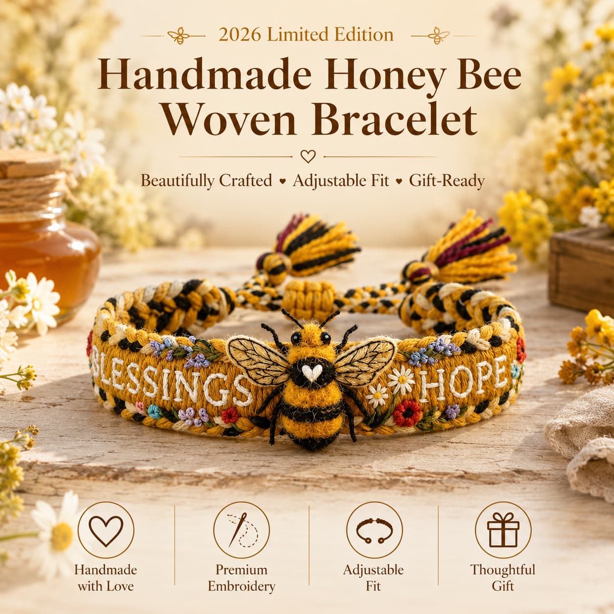 🐝2026 Limited Edition Handmade Honey Bee Woven Bracelet