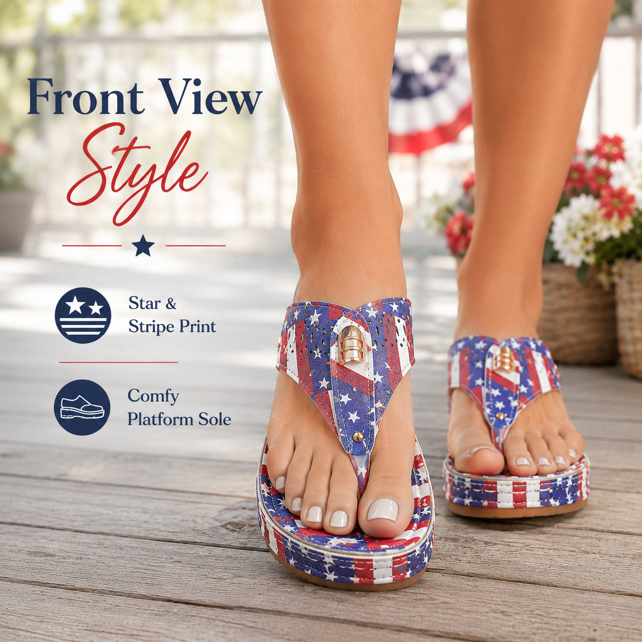USA 250th Anniversary Patriotic Platform Sandals with Star & Stripe Print