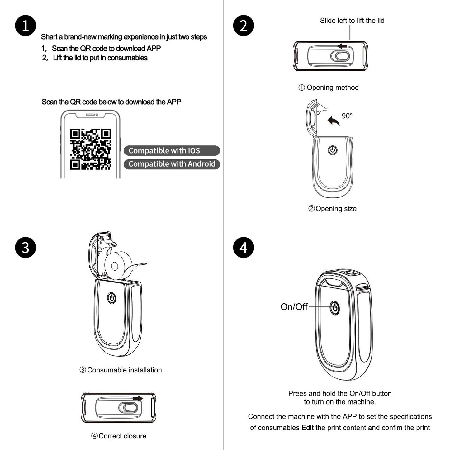 Mini imprimante d'étiquettes thermique sans fil Bluetooth