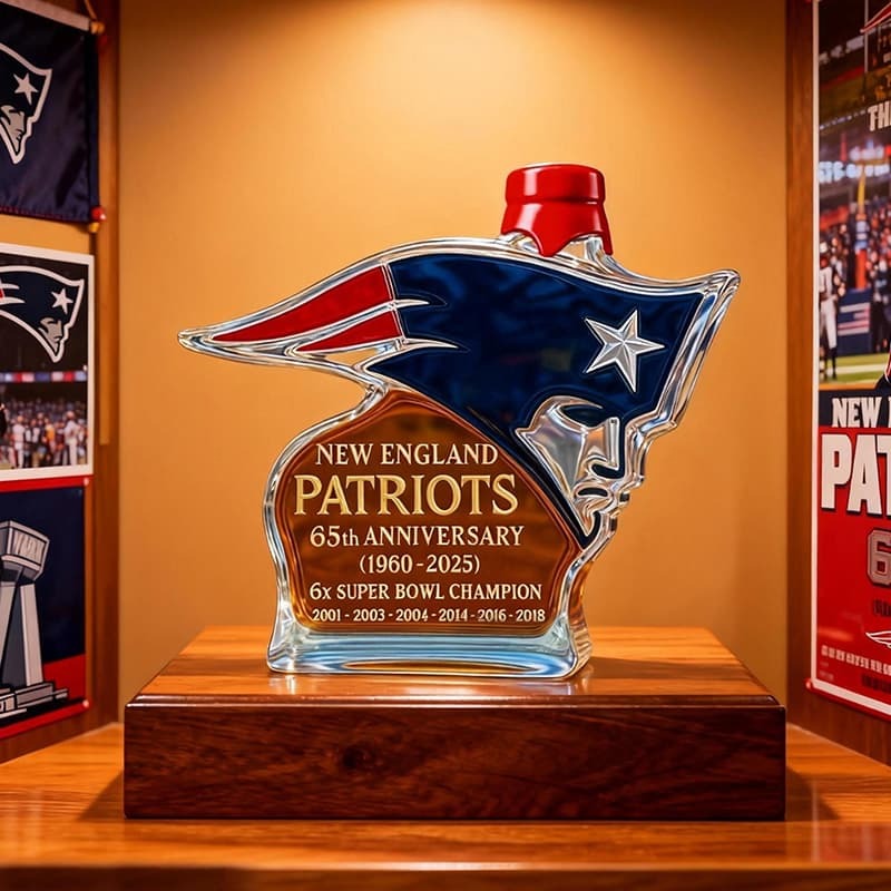 New England Patriots 65th Anniversary 1960-2025 Custom Whiskey Bottle