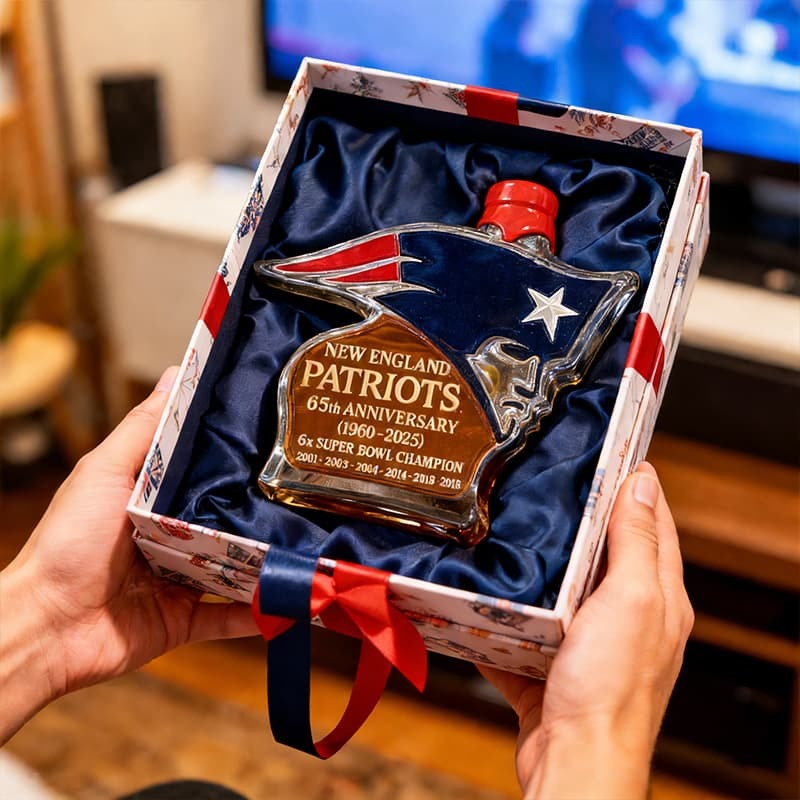 New England Patriots 65th Anniversary 1960-2025 Custom Whiskey Bottle