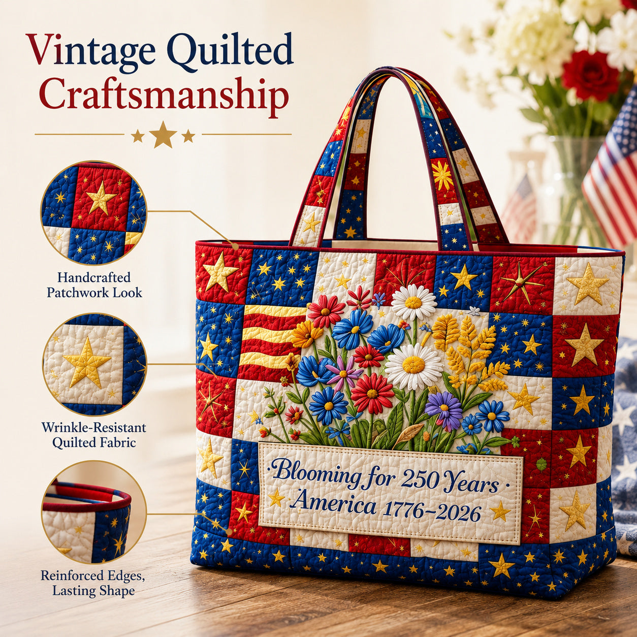 USA 250th Anniversary Quilted Tote Bag