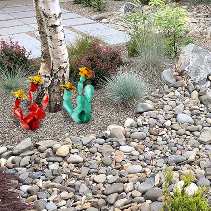 Metal Cactus Yard Art Decor Colorful Hand Painted Garden Metal Art