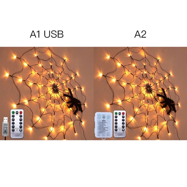 Halloween Deko Spinnennetz Beleuchtung - LED Lichterkette