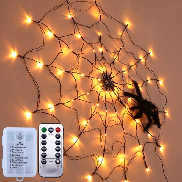 Halloween Deko Spinnennetz Beleuchtung - LED Lichterkette