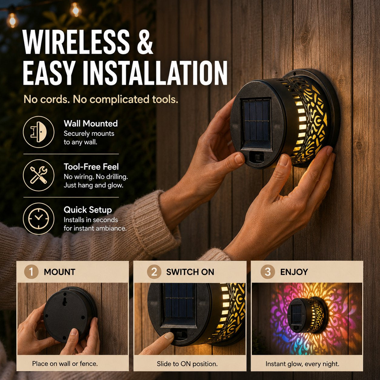 🌞 50% OFF NOW! 🌀 Solar Mandala Light – Stunning Pattern Projection, 2-in-1 Floor & Wall Design & IP65 Waterproof Auto On/Off 🌿