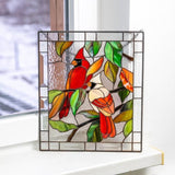 Stained Glass Birds on Window Panel