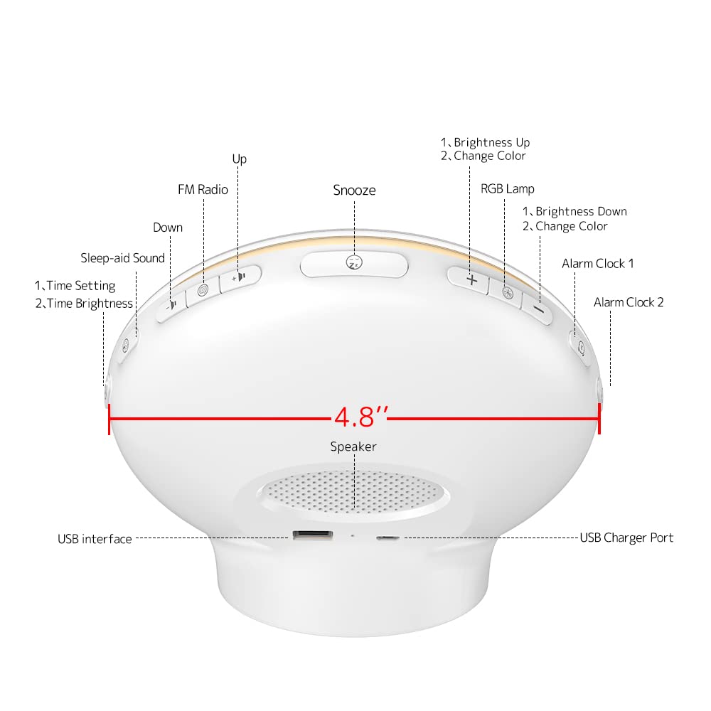 Sunlight Alarm Clock Radio with Sound Machine for Heavy Sleeper