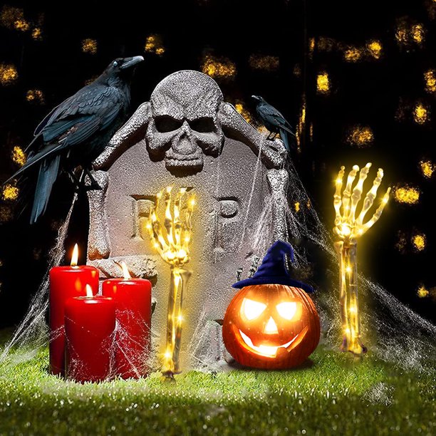 Halloween Dekorationen Beleuchtete Skelettarm-Erdspieße Lichter