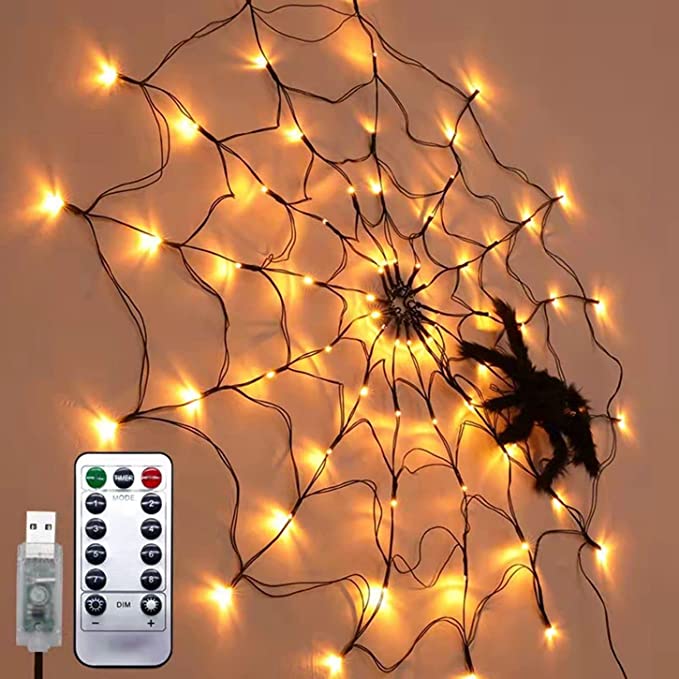 Halloween Deko Spinnennetz Beleuchtung - LED Lichterkette