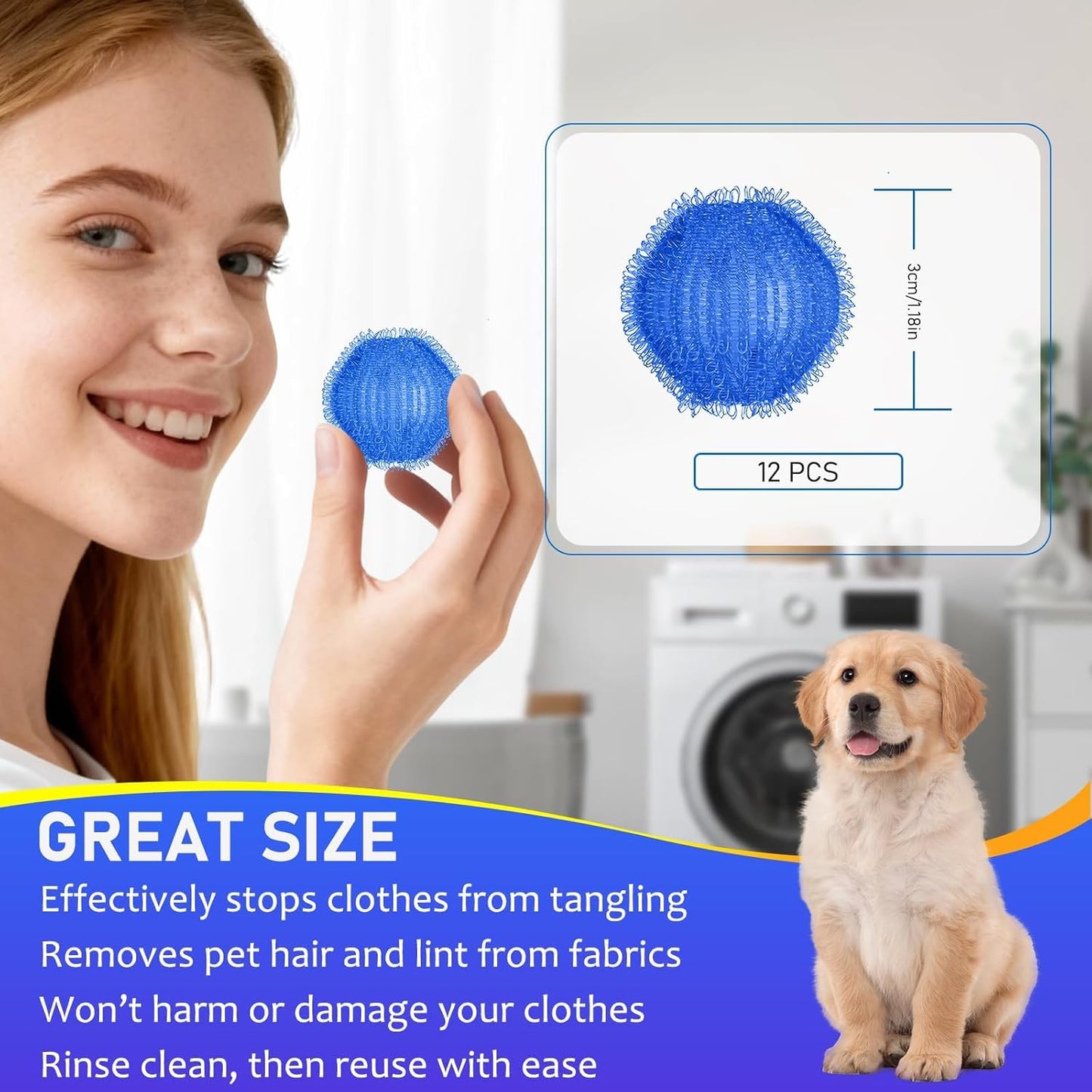 12 PCS Reusable Pet Hair Remover Laundry Balls