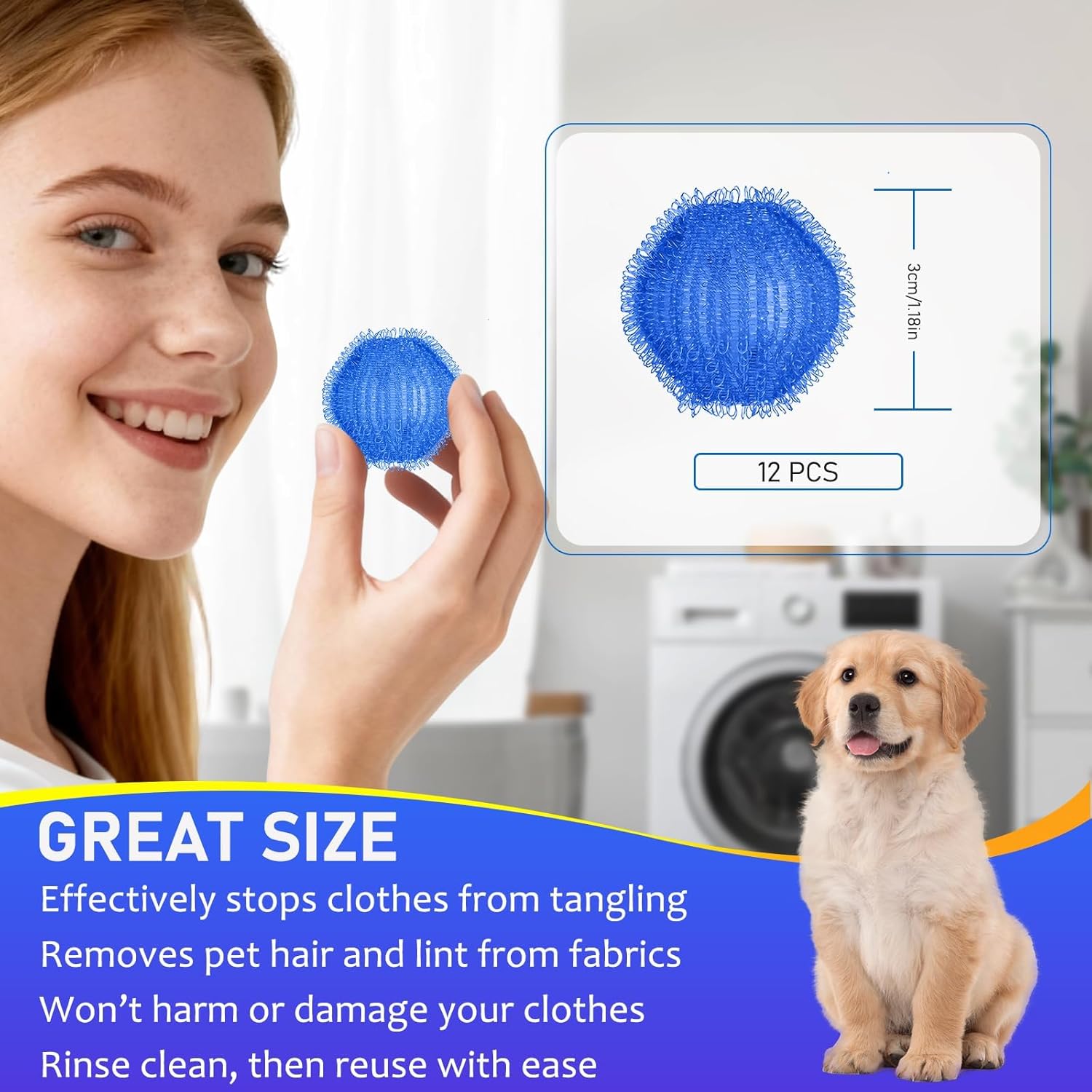 12 PCS Reusable Pet Hair Remover Laundry Balls