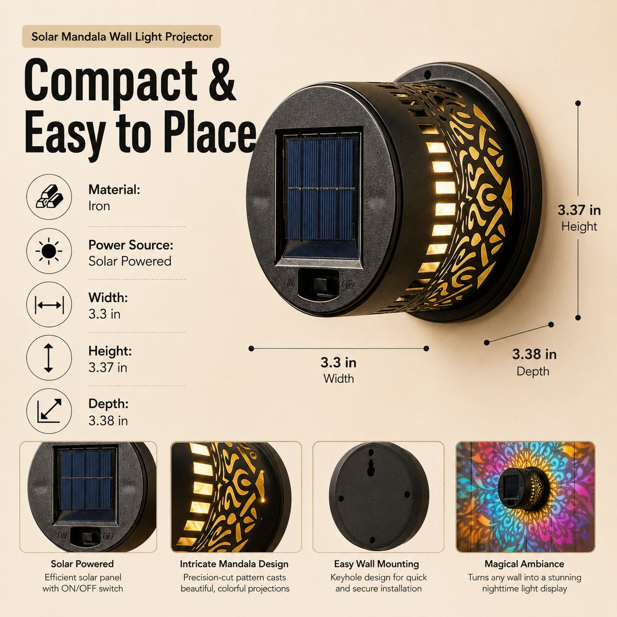 🌞 50% OFF NOW! 🌀 Solar Mandala Light – Stunning Pattern Projection, 2-in-1 Floor & Wall Design & IP65 Waterproof Auto On/Off 🌿