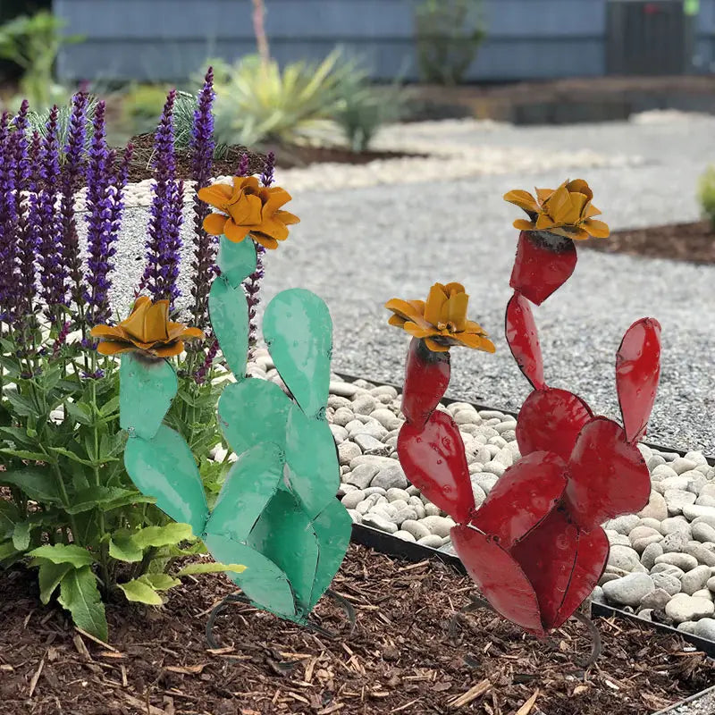 Metal Cactus Yard Art Decor Colorful Hand Painted Garden Metal Art