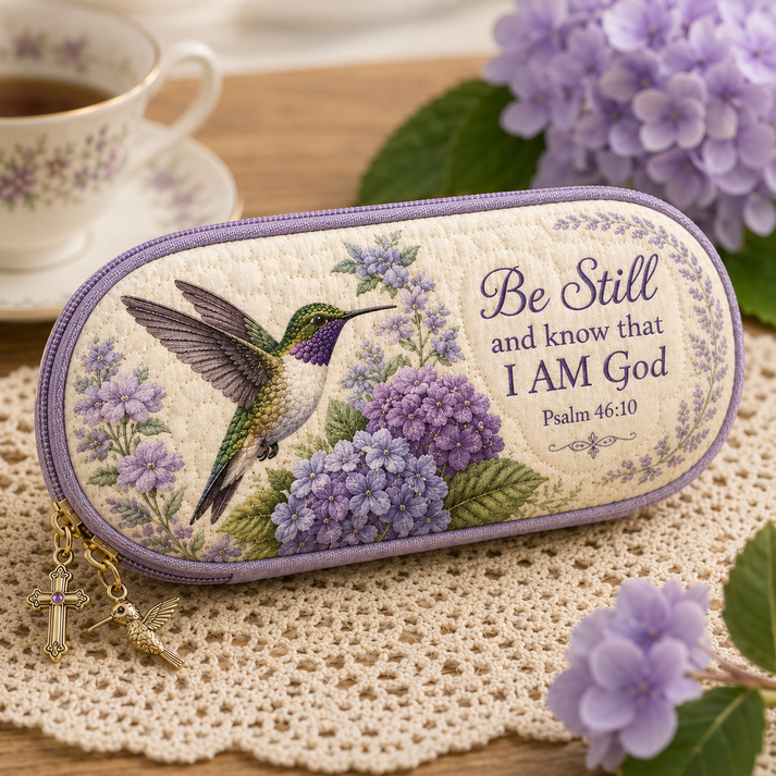 ✝️ Be Still Hummingbird Quilted Glasses Case