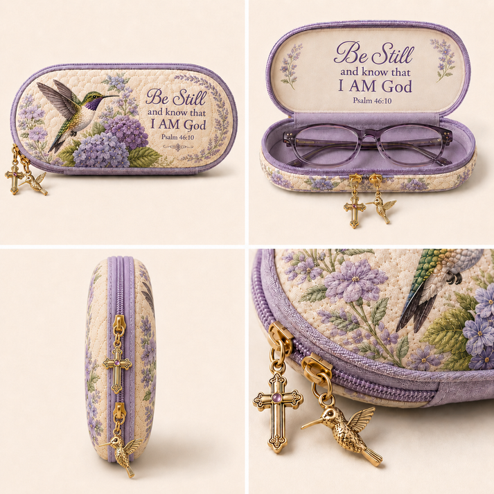 ✝️ Be Still Hummingbird Quilted Glasses Case
