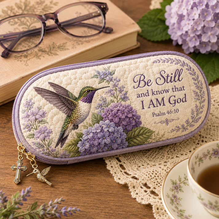 ✝️ Be Still Hummingbird Quilted Glasses Case