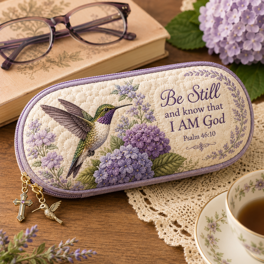 ✝️ Be Still Hummingbird Quilted Glasses Case