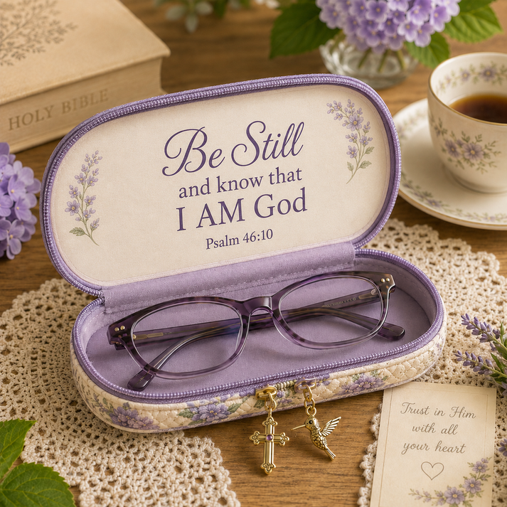 ✝️ Be Still Hummingbird Quilted Glasses Case