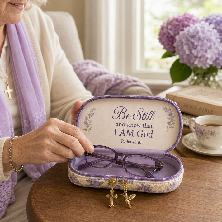 ✝️ Be Still Hummingbird Quilted Glasses Case
