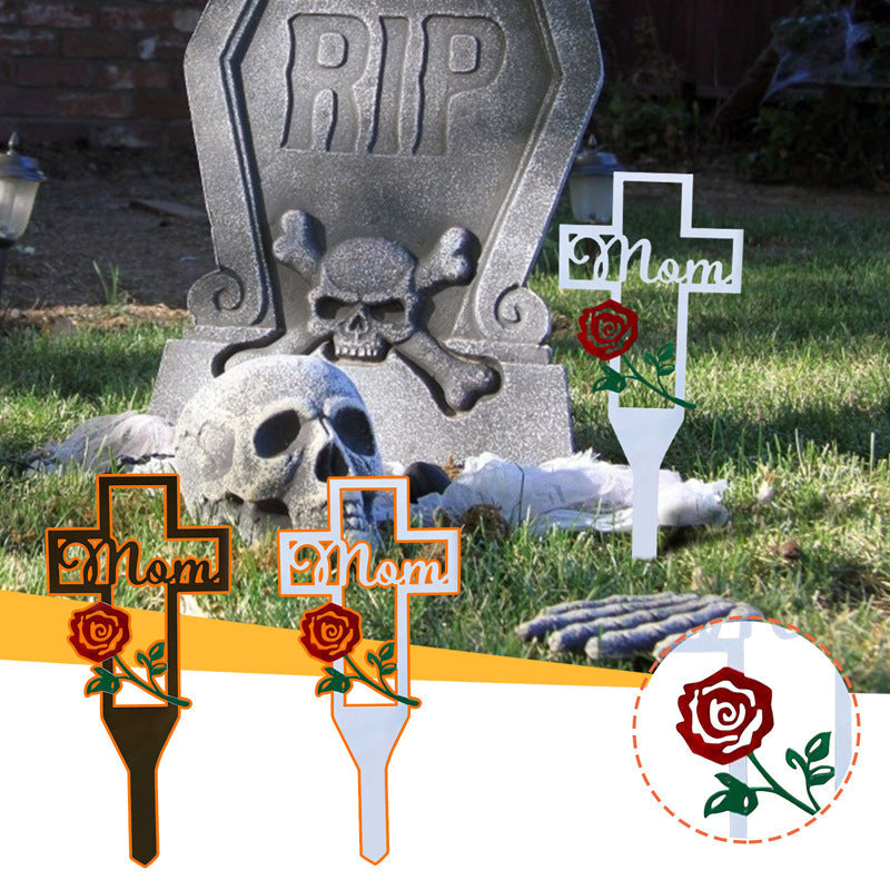 Ornement de cimetière en métal creux en forme de croix pour proches