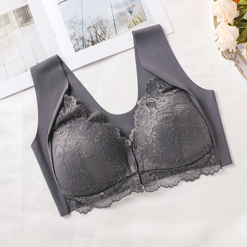 Yifare【50-110KG】Plus Size Push-Up Lace Front Closure Bra