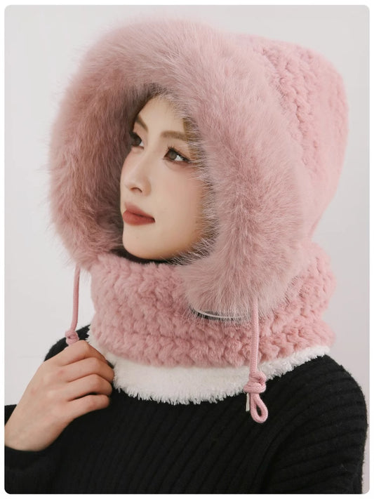 Women's scarf and plush hat two-piece set