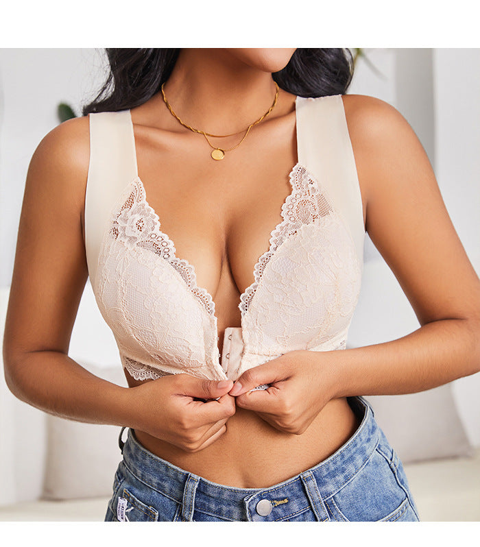 Yifare【50-110KG】Plus Size Push-Up Lace Front Closure Bra