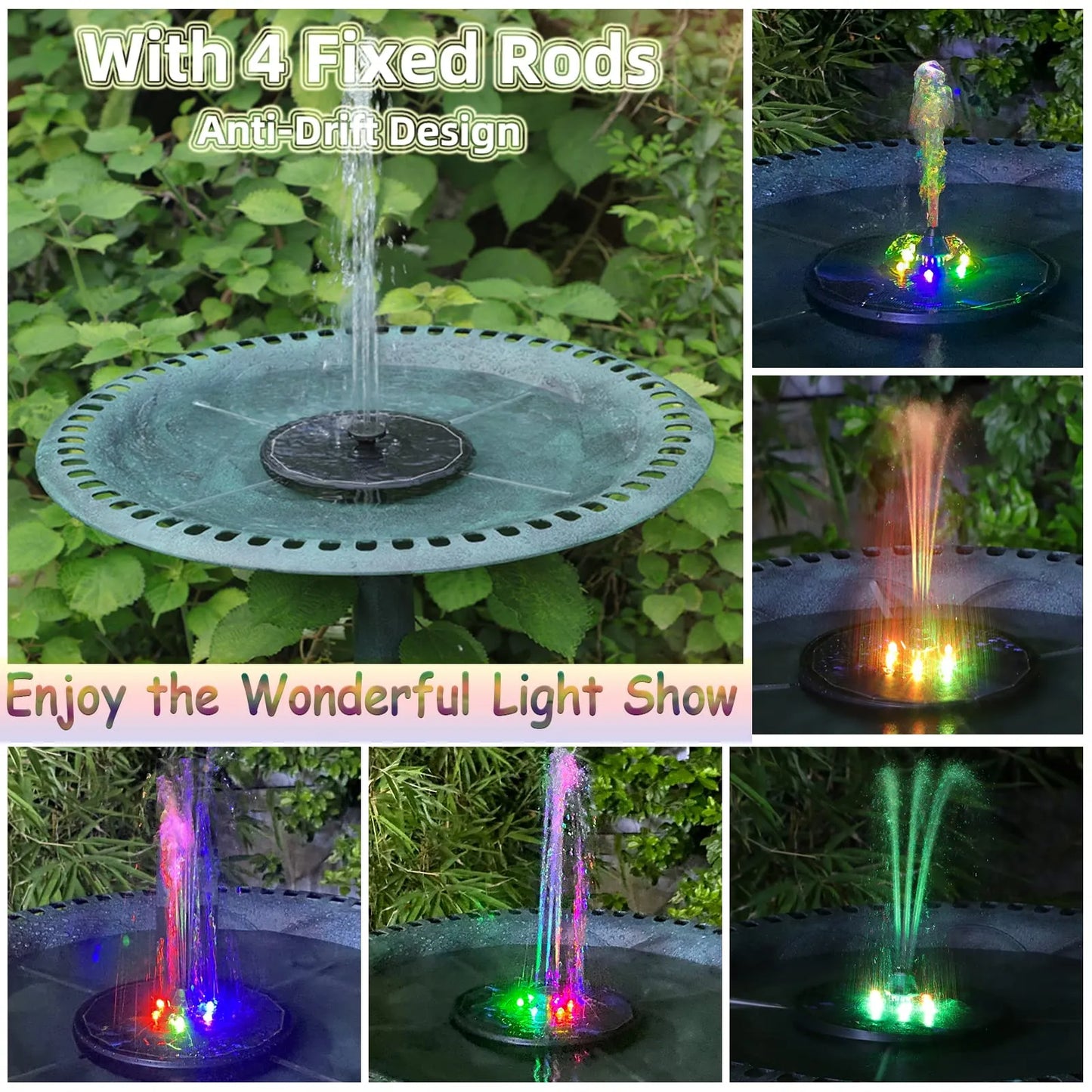 Sherem LED-Lit Solar Water Fountain
