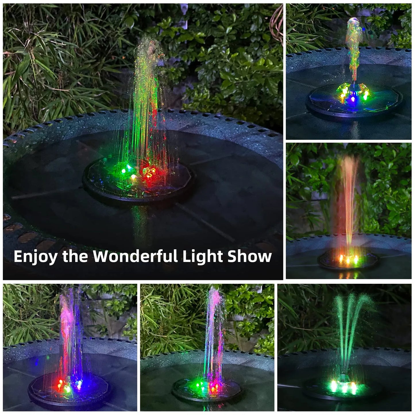 Sherem LED-Lit Solar Water Fountain