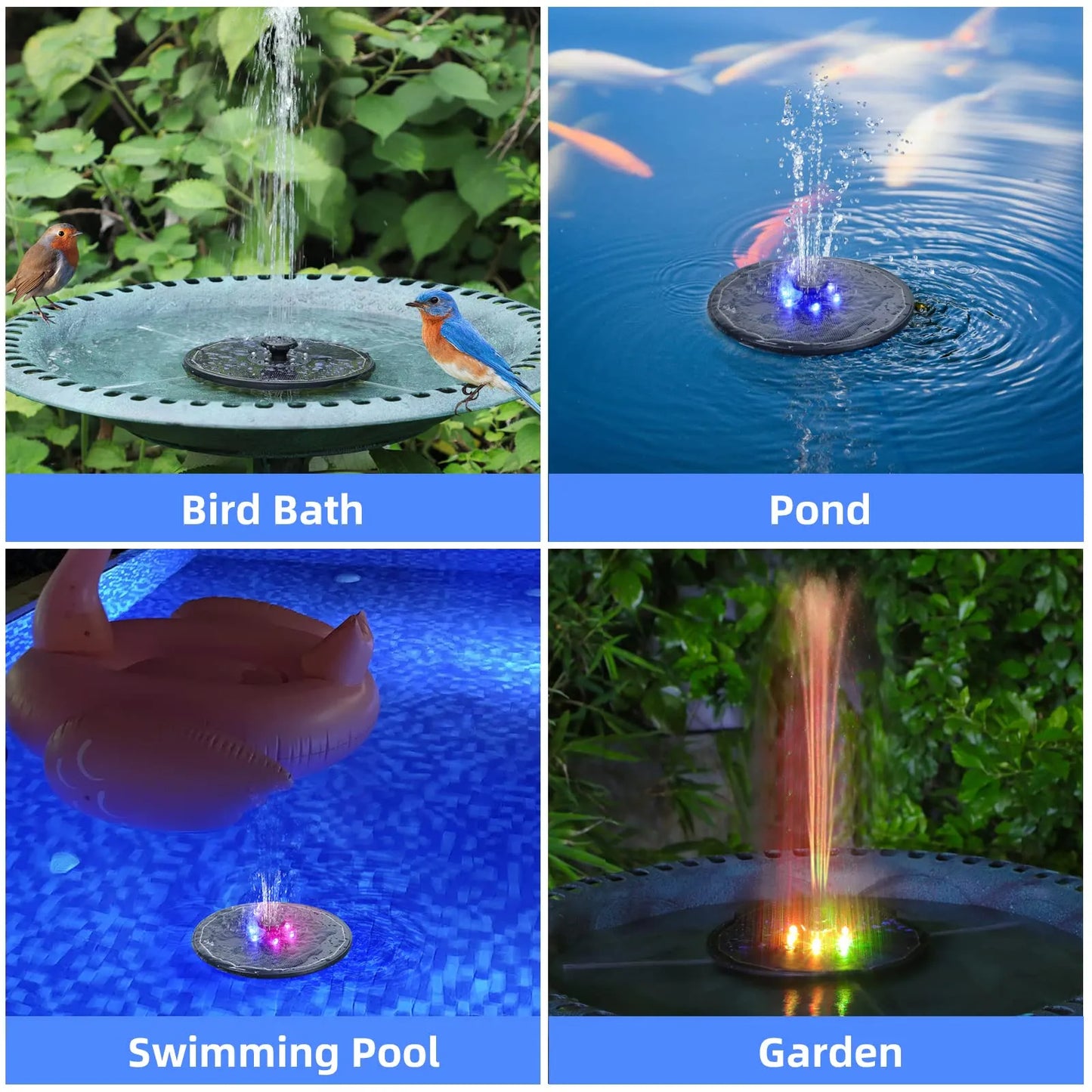 Sherem LED-Lit Solar Water Fountain