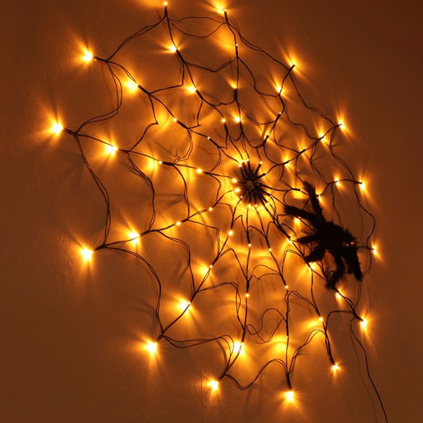 Halloween Deko Spinnennetz Beleuchtung - LED Lichterkette