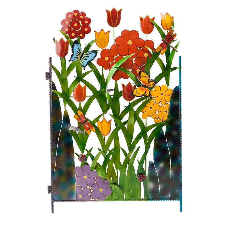 Bunter dreiteiliger Gartenparavent aus Metall mit Schmetterlings- und Blumenmotiv