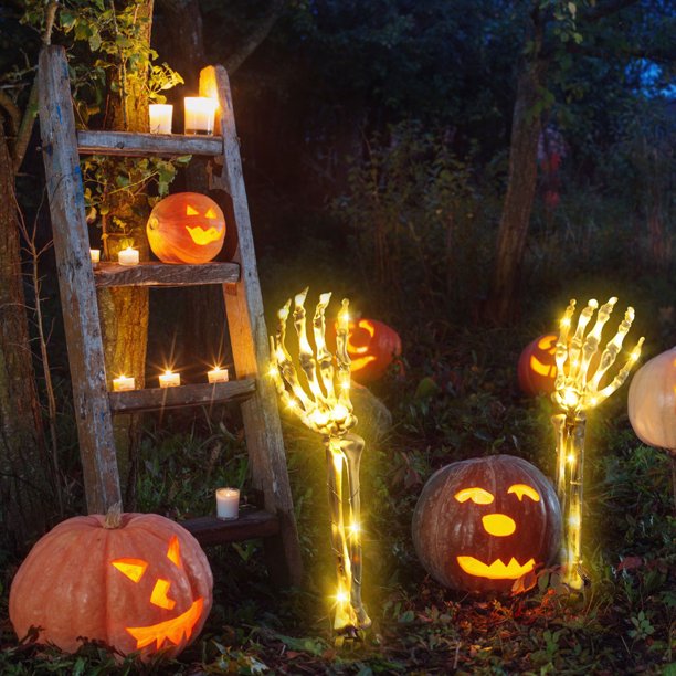 Halloween Dekorationen Beleuchtete Skelettarm-Erdspieße Lichter