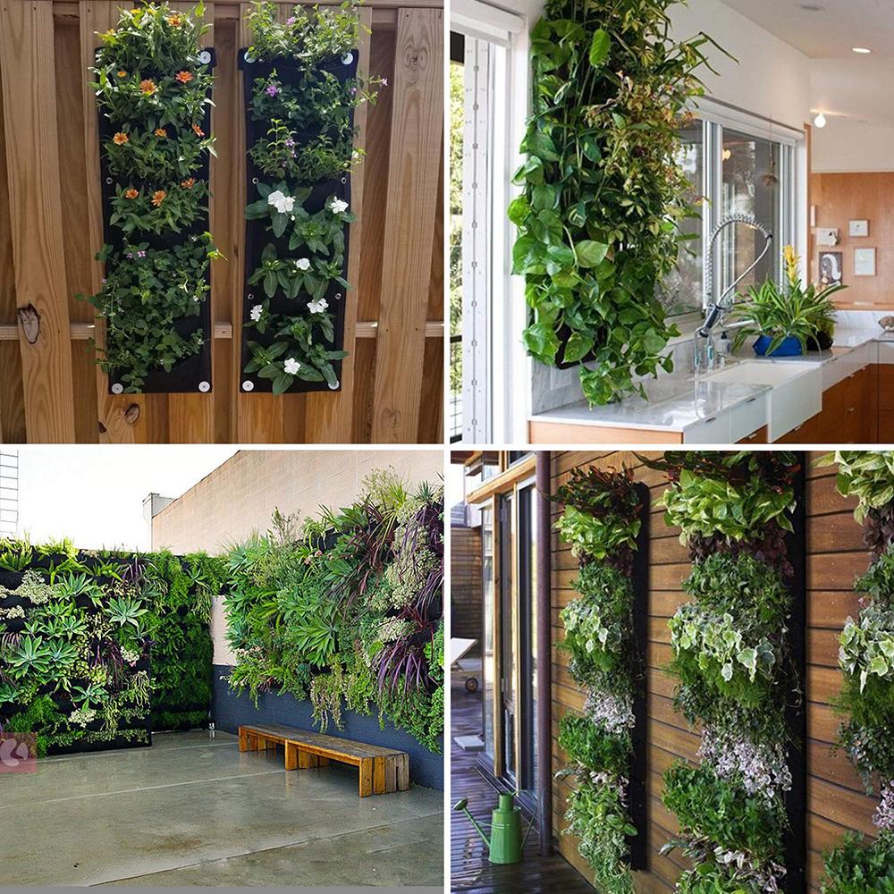 Hängende vertikale, an der Wand montierte Pflanztaschen