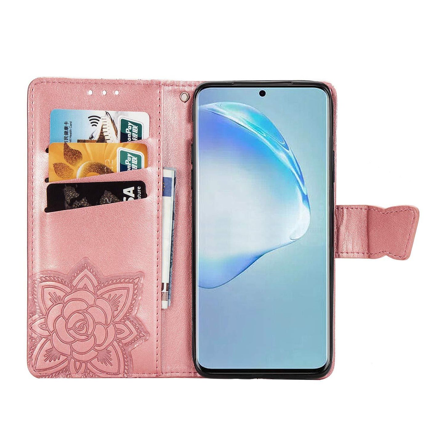 Luxuriöse geprägte Schmetterling Leder Brieftasche Flip Hülle für Samsung A21
