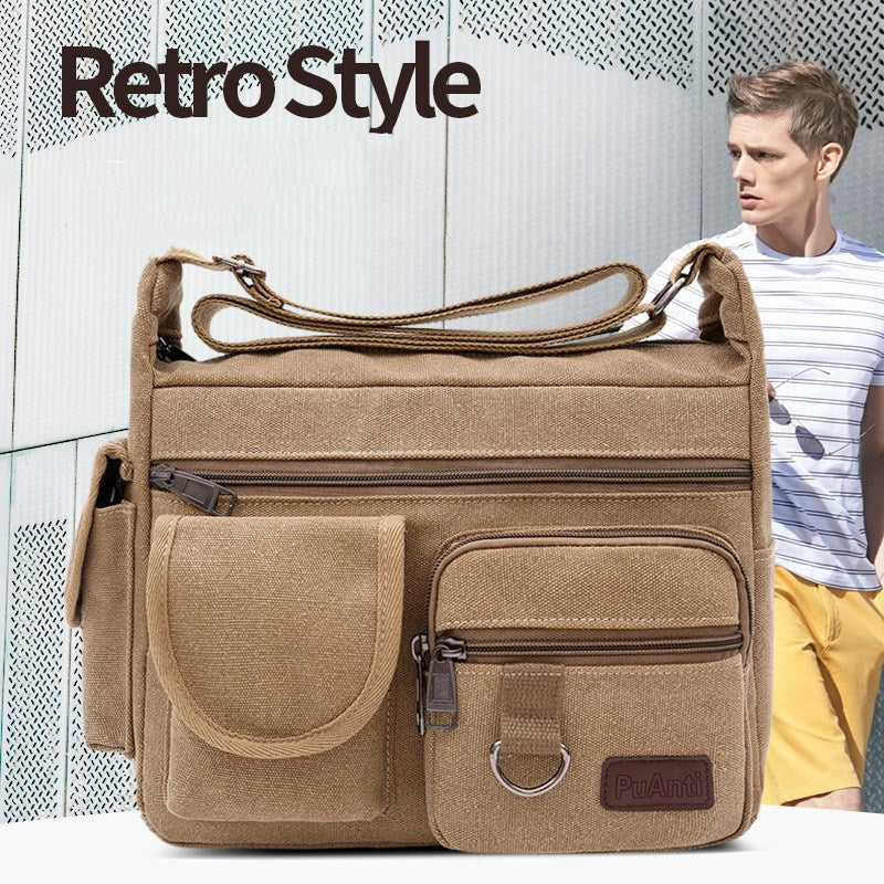 Universal Canvas Multi-Pocket Retro Large Crossbody Bag