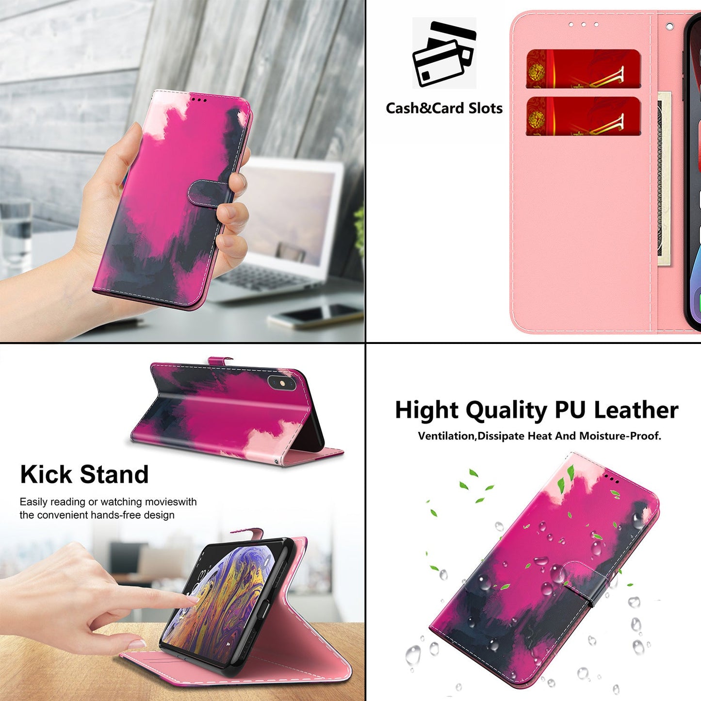 Étui portefeuille à rabat en cuir avec motif graffiti aquarelle pour Samsung