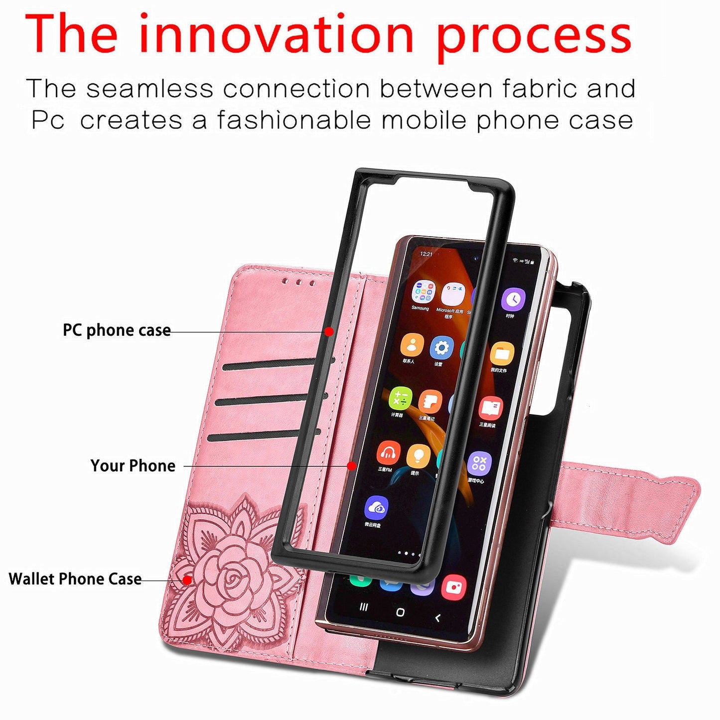 Étui Portefeuille en Cuir Papillon Gaufré de Luxe pour Samsung Galaxy Z Fold3 5G