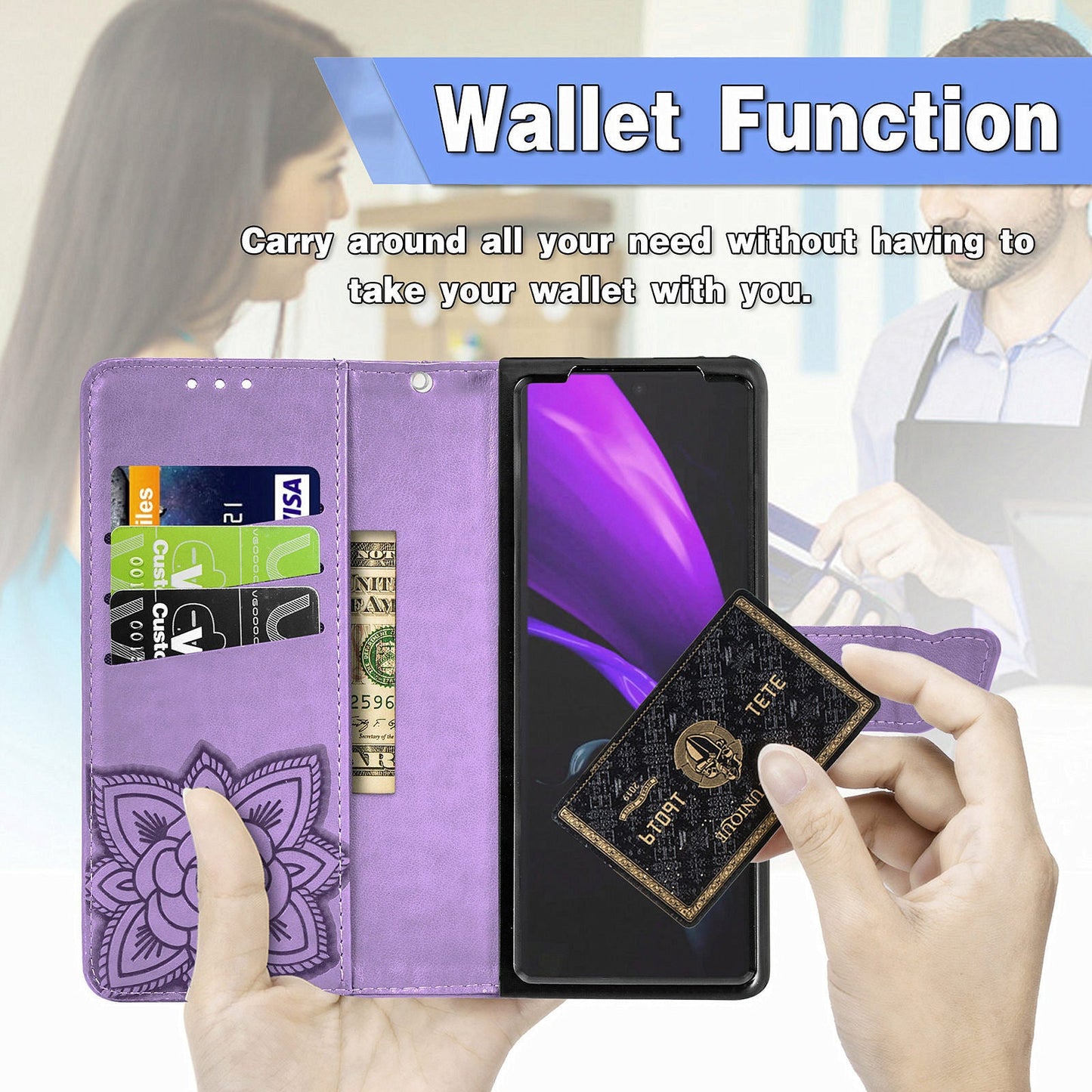 Étui Portefeuille en Cuir Papillon Gaufré de Luxe pour Samsung Galaxy Z Fold3 5G