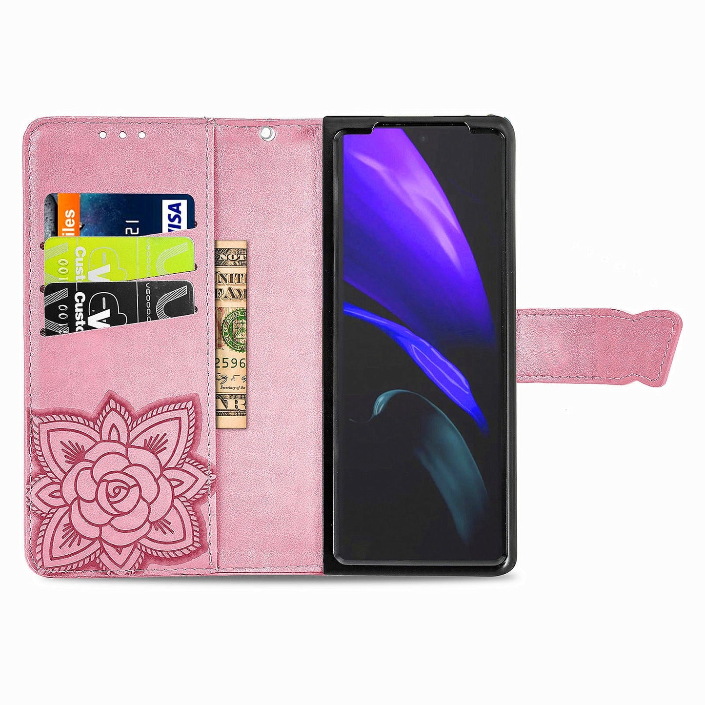 Étui Portefeuille en Cuir Papillon Gaufré de Luxe pour Samsung Galaxy Z Fold3 5G