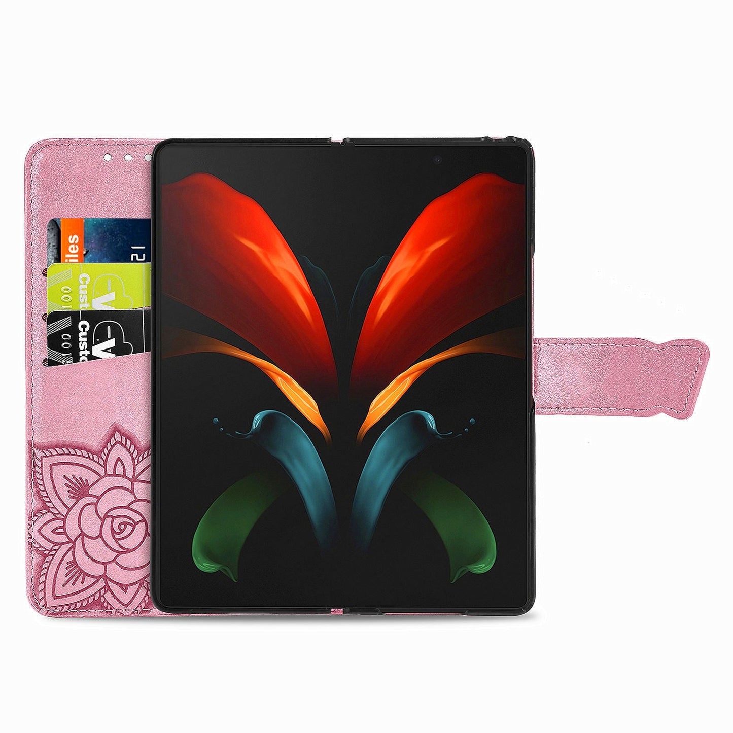 Étui Portefeuille en Cuir Papillon Gaufré de Luxe pour Samsung Galaxy Z Fold3 5G