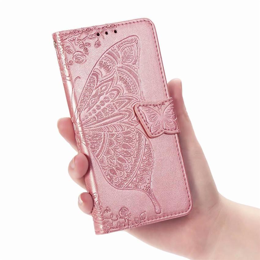 Étui portefeuille en cuir gaufré de luxe avec motif papillon pour LG