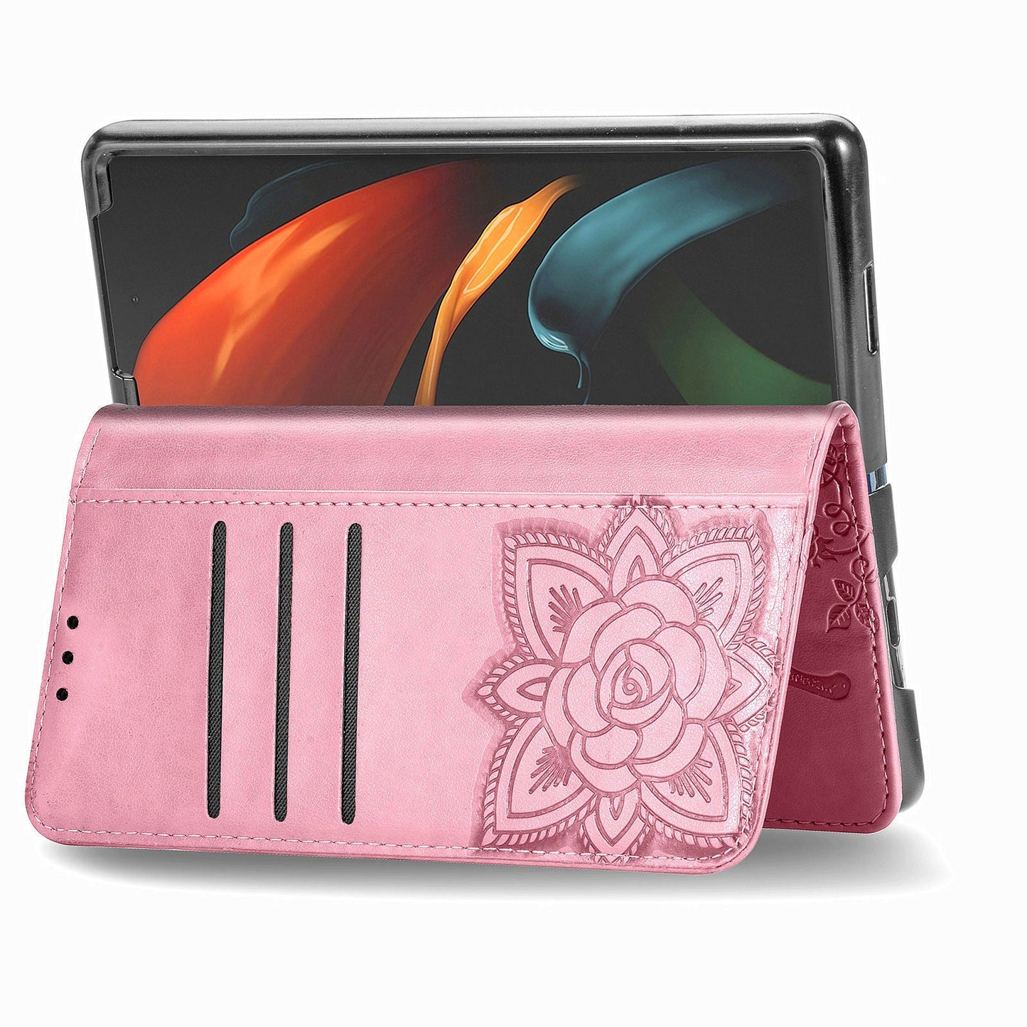 Étui Portefeuille en Cuir Papillon Gaufré de Luxe pour Samsung Galaxy Z Fold3 5G