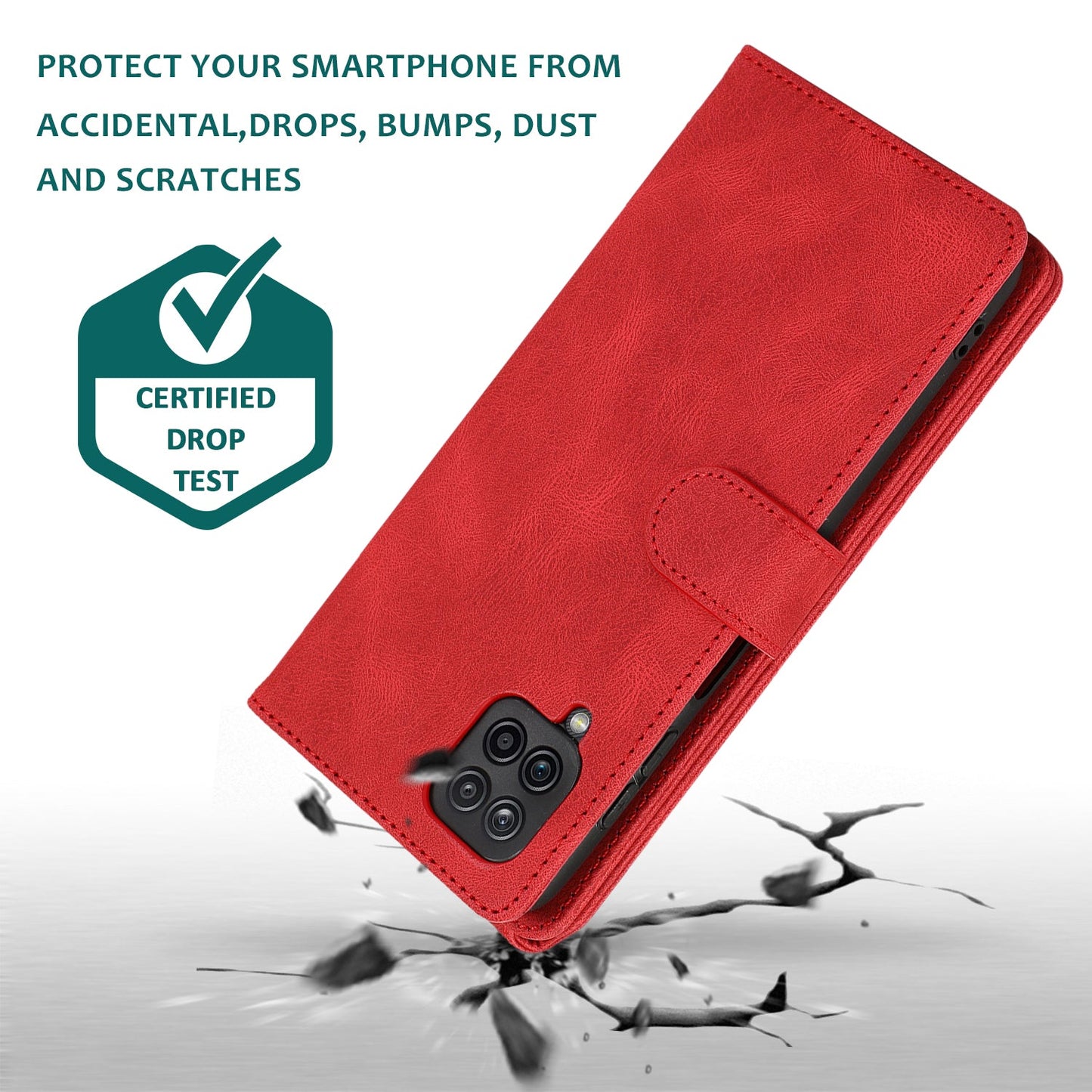 Étui en cuir de luxe avec fermeture éclair et emplacements pour cartes multiples pour Samsung A12