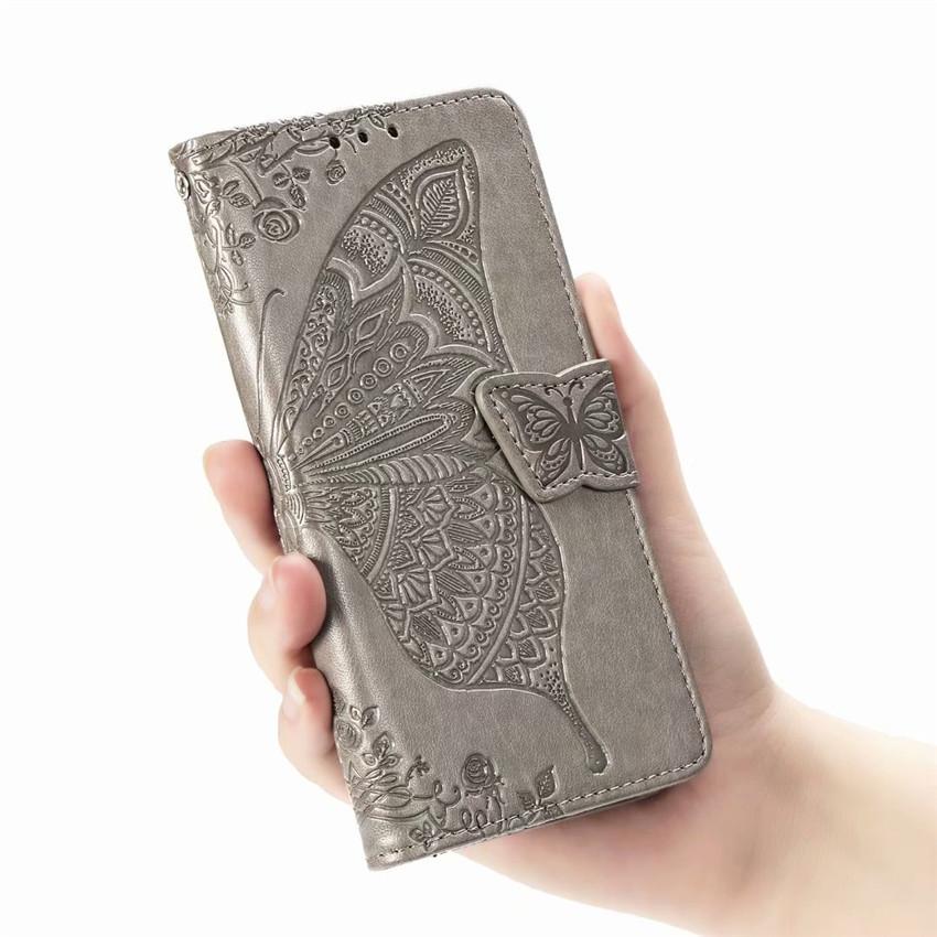 Étui portefeuille en cuir gaufré de luxe avec motif papillon pour LG