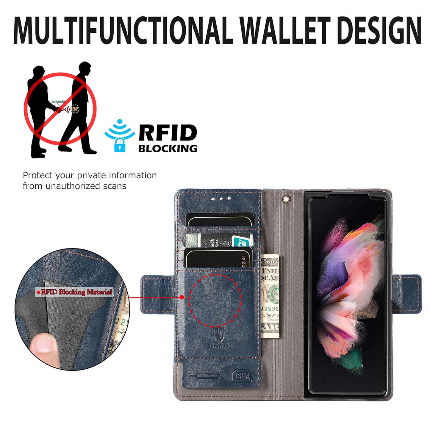 Étui de téléphone en cuir magnétique pour Samsung Galaxy Z Fold3 5G