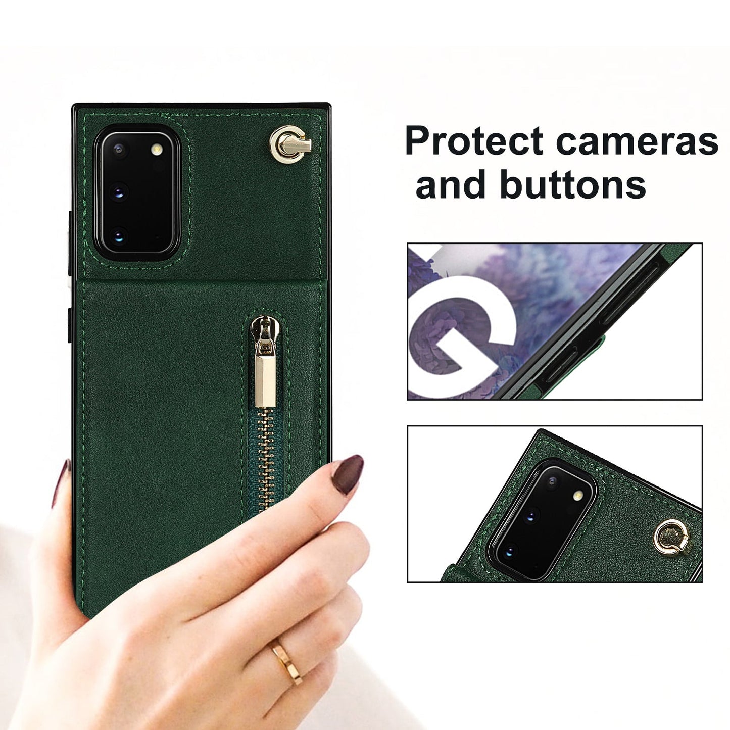 Nouvel étui de téléphone portefeuille à fermeture éclair bandoulière pour Samsung S20