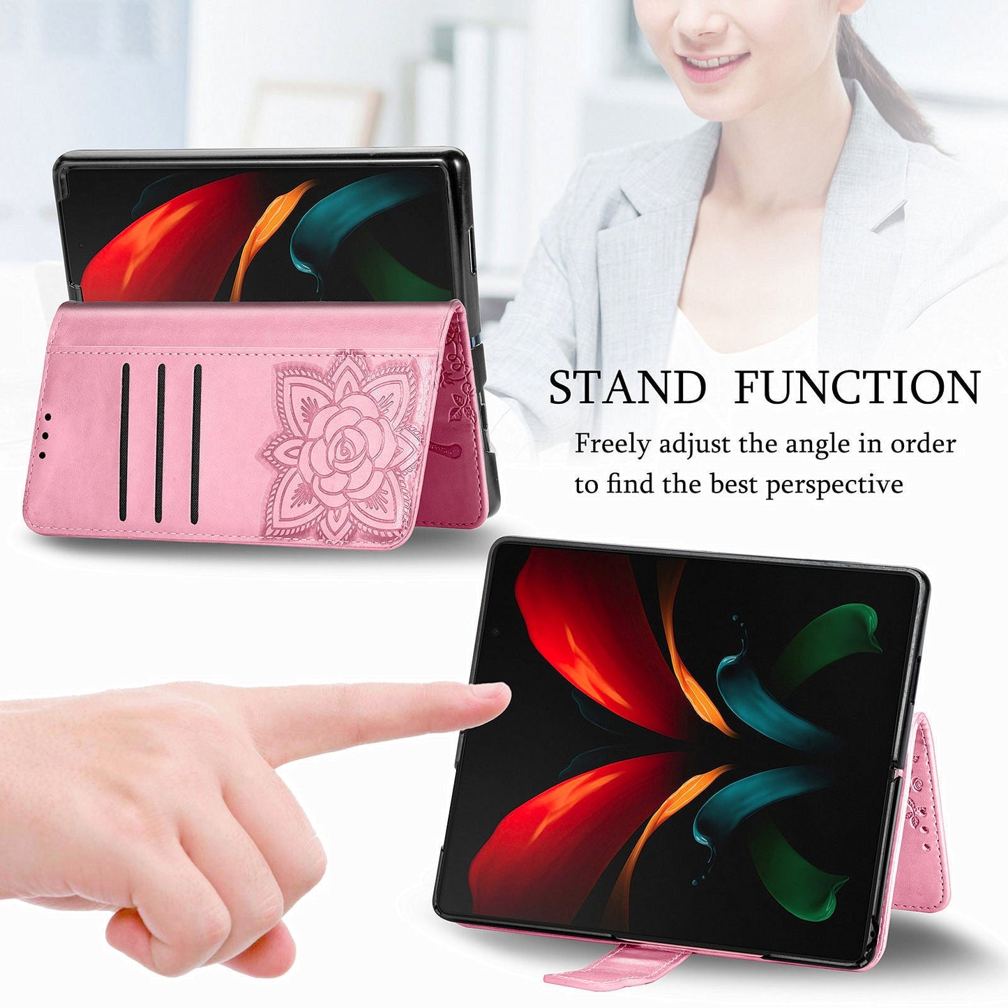 Étui Portefeuille en Cuir Papillon Gaufré de Luxe pour Samsung Galaxy Z Fold3 5G