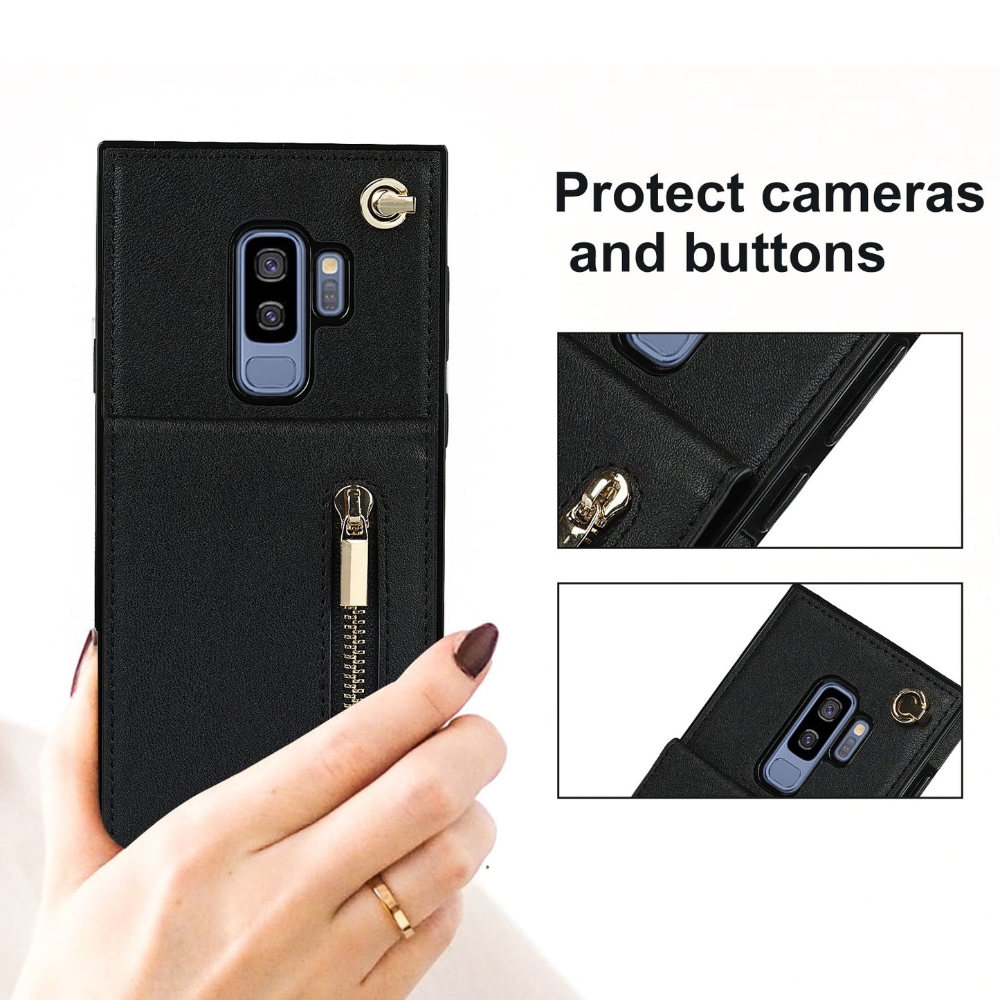 Nouvel étui de téléphone portefeuille à fermeture éclair en bandoulière pour Samsung S9 Plus